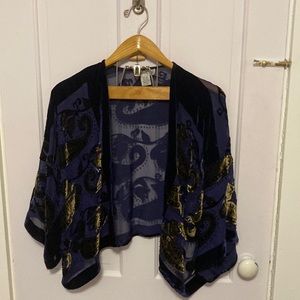 Navy blue shawl with gold paisley
